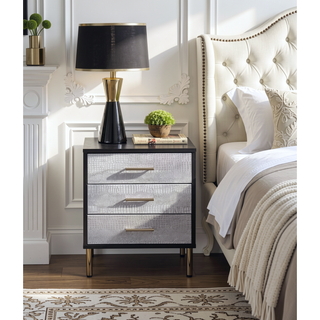 Sunvega Modern Nightstand with Patterned Drawer Fronts and Three Spacious Storage Drawers