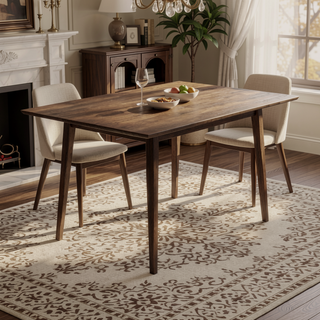 Sunvega Mid-Century Modern Solid Wood Dining Table with Beveled Edges Brown Stain Finish