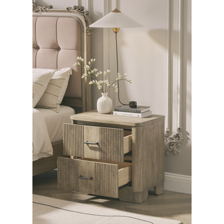 Sunvega Antique Oak Nightstand with Side Metal Glide and Felt Lined Drawers