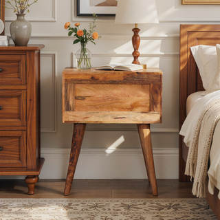 Sunvega Timeless Elegance Black and White Bone Inlay Bedside Table with Drawers