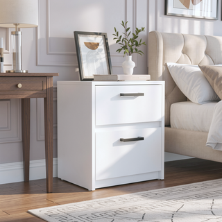 Sunvega Black Nightstand with Two Drawers and Metal Handles for Bedroom