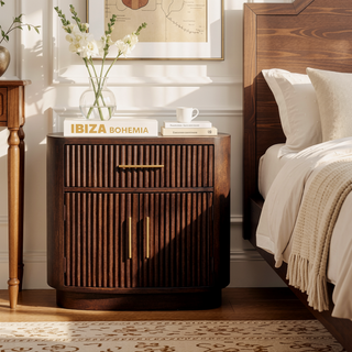 Sunvega Handcrafted Solid Mango Wood Milan Bedside with Velvet Mocha Finish