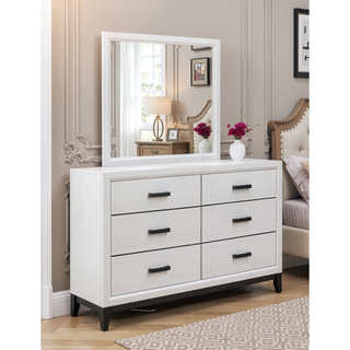 Sunvega White Finish Dresser with Black Hardware and Kennin Center Glide Drawers