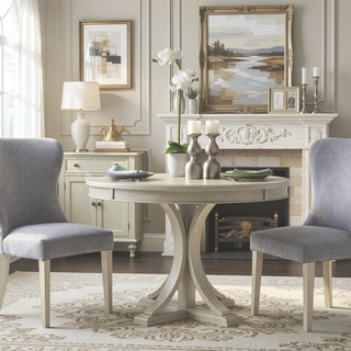 Sunvega Antique Cream Round Dining Table with Solid Wood Veneer Top