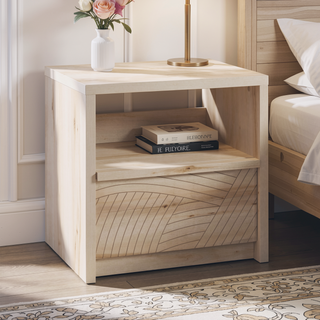 Sunvega Modern Rustic Night Stand with Large Drawer and Wave Pattern