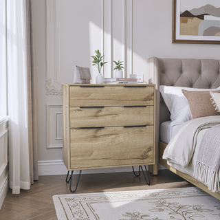 Sunvega Three Drawer Dresser with Superior Top and Four Steel Hairpin Legs