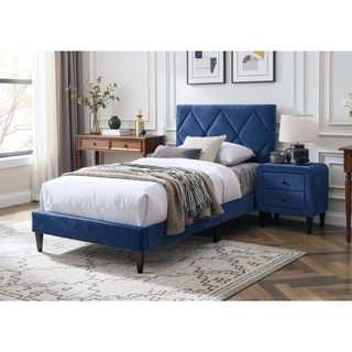 Sunvega Navy Blue Velvet Modern Nightstand with 2 Drawers for Bedroom Furniture