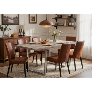 Sunvega Taupe Laminate Dining Table with Chrome Metal Legs for Kitchen