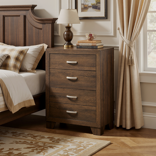 Sunvega Miquell Oak Finish Chest with Five Spacious Drawers and Wooden Block Legs
