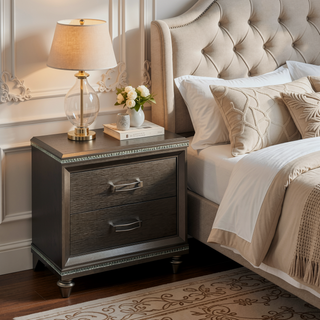 Sunvega Dark Champagne Nightstand with Two Drawers for Storage and Organization
