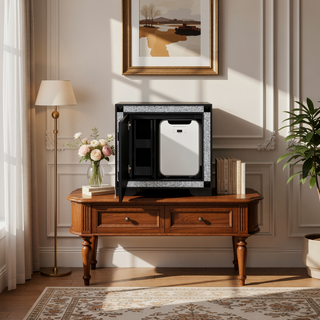 Sunvega White Nightstand with Integrated Speaker Cooler Insert and Glitter Detailing