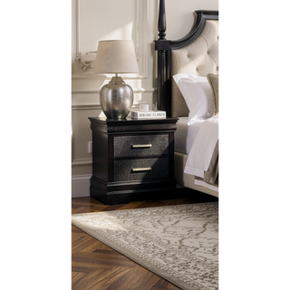 Sunvega Modern Glam Black Finish Two Drawer Nightstand with Crystal-Like Button Tufted