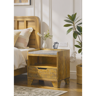 Sunvega Aspen Brown Nightstand with LED Light and USB Port for Bedroom