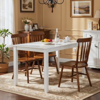 Sunvega White Finish Classic Transitional Dining Set with Table and Four Chairs