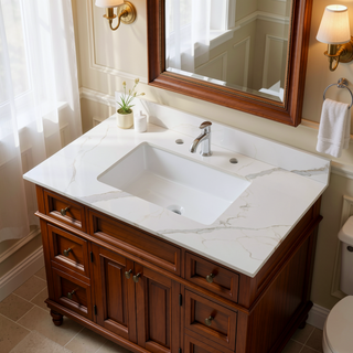 Sunvega Sintered Stone Vanity Top with Ceramic Undermount Sink and 3 Faucet Holes