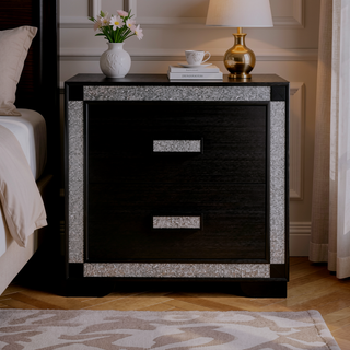 Sunvega White Nightstand with Integrated Speaker Cooler Insert and Glitter Detailing
