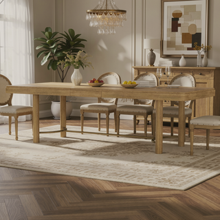 Sunvega Sand Wash Dining Table with Removable Leaf and Antique Brass Trestle Base