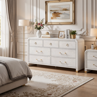 Sunvega Fluted Gold Metal Nightstand with Spacious Drawer and Rounded Sides