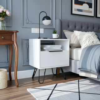 Sunvega Single Door Cabinet Nightstand with Hairpin Legs and Two Shelves