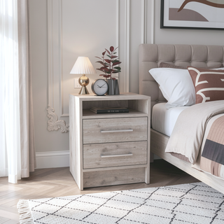 Sunvega Light Gray Nightstand with Two Spacious Drawers and Top Shelf for Bedroom