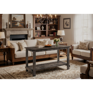 Sunvega Weathered Grey Counter Height Table with Bottom Shelf and Durable Wooden Top