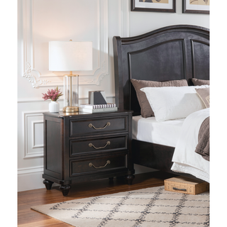 Sunvega Charcoal Brown Finish Traditional Bedroom Nightstand with 3 Dovetail Drawers