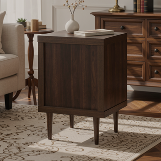 Sunvega Mid-Century Modern Nightstand with Drawer and Shelf for Bedroom Storage
