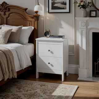 Sunvega White Nightstand with Two Smooth-Glide Drawers for Bedroom Storage