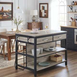 Sunvega Weathered Driftwood Finish Counter Dining Set with Two Drawers