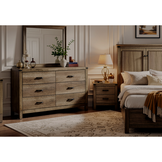 Sunvega Contemporary Rustic Six Drawer Dresser with Melamine Finish and Solid Metal Hardware