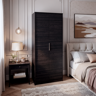 Sunvega Spacious 2 Door 2 Shelf Black Wengue Armoire for Bedroom