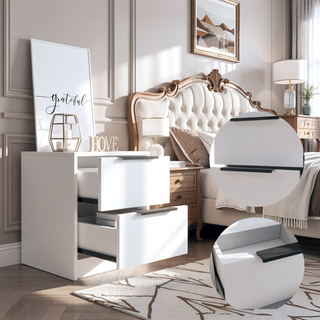 Sunvega 18 Inch High Modern Nightstand with Two Drawers and Metal Hardware