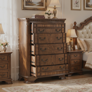 Sunvega Dark Brown Finish Traditional Nightstand with 2 Dovetail Drawers and Cedar Veneer