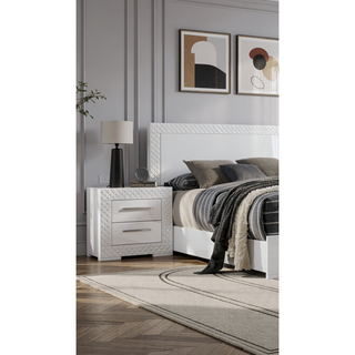 Sunvega White High Gloss Nightstand with Metal Side Glide and 2 Drawers