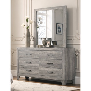 Sunvega Gray Wood Grain Finish Six Drawers Contemporary Dresser Bedside Cabinet