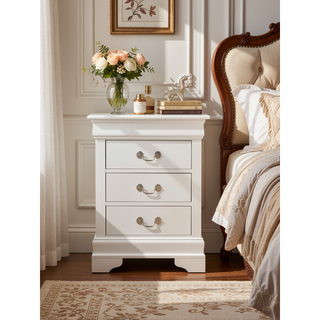 Sunvega Bright White Traditional Nightstand with Three Drawers for Bedroom