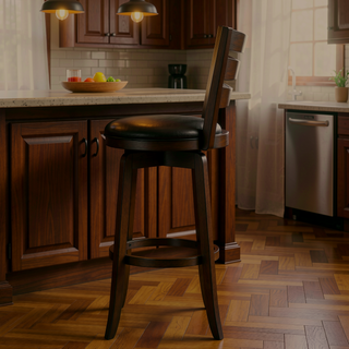 Sunvega Dark Brown Wood Swivel Bar Chair with Slat Back and Padded Seat