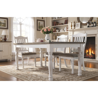 Sunvega Farmhouse Two-Tone Distressed Wood Dining Table with Turned-Leg Design