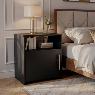Sunvega Nightstand with Single Door Cabinet and Shelf for Bedroom or Living Room