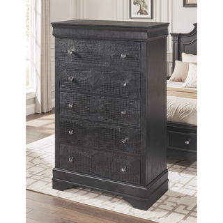 Sunvega Crystal Embellished Textured Drawer Chest Contemporary Metallic Grey