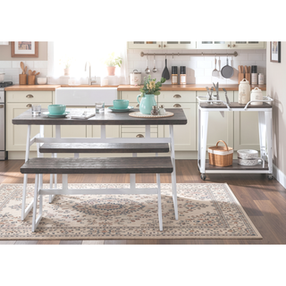 Sunvega Industrial Dining Table with Vintage White Metal and Espresso Wood-Pressed Grain Bamboo Top