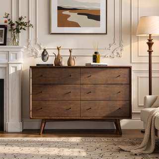 Sunvega Mid-Century Modern Solid Wood Dresser with Tapered Legs and Partial Assembly