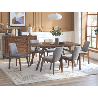 Sunvega Rectangular Walnut Finish Dining Table with Fixed Tabletop for Dining Space