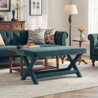Sunvega Mid-Century Modern Velvet Upholstered Accent Bench with X-Crossed Legs