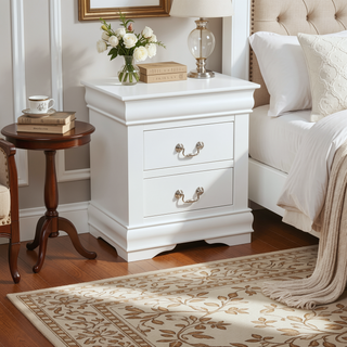Sunvega Modern White Nightstand with Two Spacious Drawers and Brushed Nickel Handles