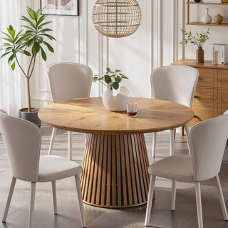 Sunvega Modern Oval Wooden Dining Table with Slatted Legs for Living Room