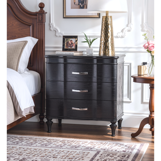 Sunvega Glam Modern Black Nightstand with Curved Front Panels and Turned Wood Leg