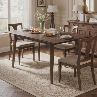 Sunvega Mid-Century Modern Solid Wood Rectangular Dining Table with Beveled Edges