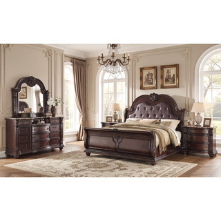 Sunvega Traditional Brown Cherry Finish Marble Top Three Drawer Nightstand
