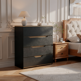 Sunvega Superior Top Four Drawer Dresser in Black and Light Oak Finish